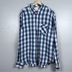 Billy Reid Men's 100% Linen Standard Cut Blue Plaid Italian Shirt Size XL Casual